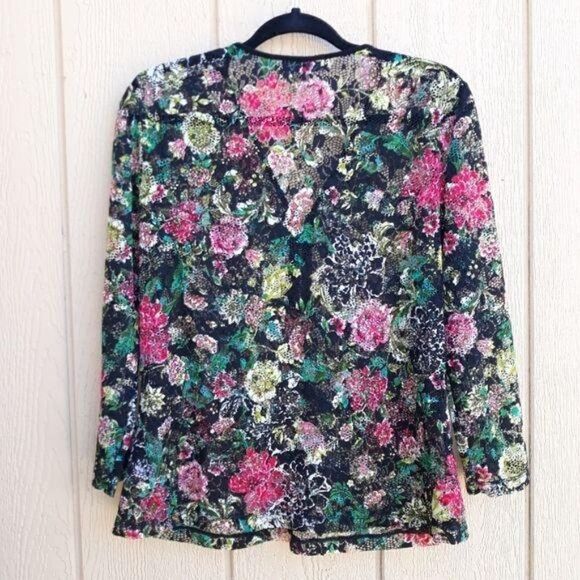 Julio Top Long Sleeve Pullover Net Mesh 3/4 Zip Pullover Lace Floral Print Sz 10 - Picture 8 of 13
